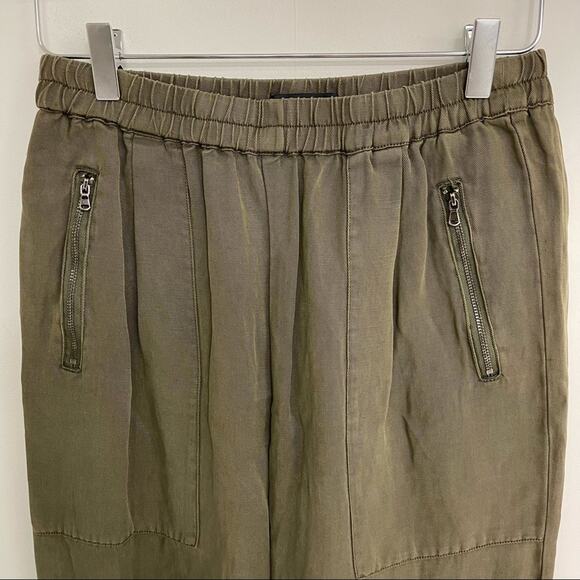 NWOT KAREN KANE Pants Army Green Stretch Waist Band Zipper Tencel Size Small - Picture 5 of 10